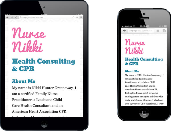 Simple Mobile Site Nurse Nikki